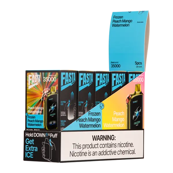 BUY 1 GET 1 FREE Peach Mango Watermelon / Frozen Peach Mango Watermelon FASTA Burrst 35000 | Vape Amazon India FASTA