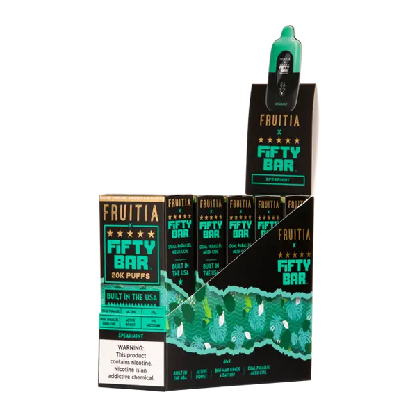 BUY 1 GET 1 FREE Spearmint FRUITIA X Fifty Bar 20K | Vape Amazon India Fruitia